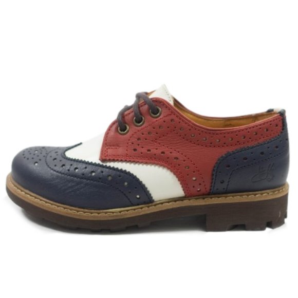John Fluevog Patriot Angels Leather Wingtip Shoes - Women's Size 6.5 - Blue Red